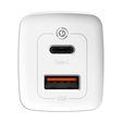 Sieťová nabíjačka Baseus GaN2 Lite 65 W USB-C + USB-A, biela (EÚ)