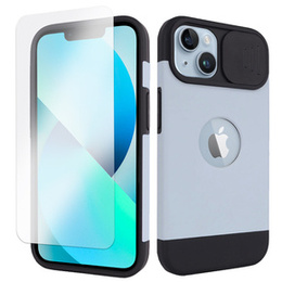 Puzdro ERBORD MagSafe Cam Slider, modré + sklo na displej pre iPhone 13 / iPhone 14