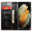 CASEME flipové puzdro pre Samsung Galaxy S21 Ultra 5G, Waxy Textured, káva