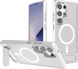 Puzdro pre Samsung Galaxy S25 Ultra, Kickstand Matt Case, pre MagSafe, strieborné