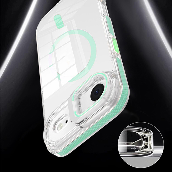 Puzdro pre iPhone Air, pre MagSafe, so stojanom, priehľadné so zelenými vložkami