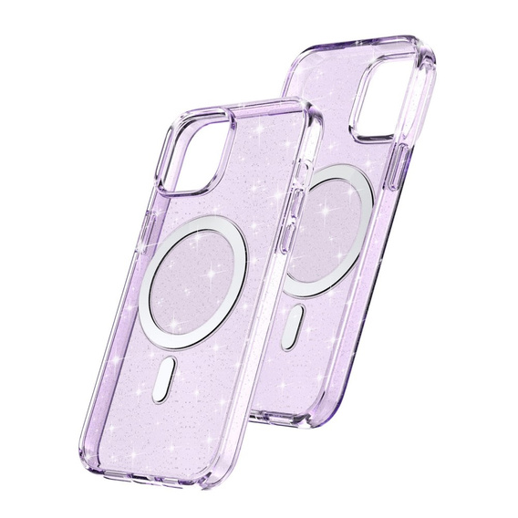 Obal na mobil pre iPhone 14, Dropproof MagSafe Glitter, fialové