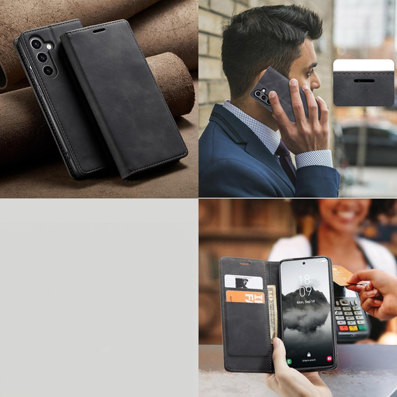 Puzdro pre Samsung Galaxy A16, ERBORD Vintage, peňaženka s chlopňou, čierne