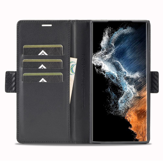 Klapkové puzdro pre Samsung Galaxy S23 Ultra, Carbon LC.IMEEKE, čierne