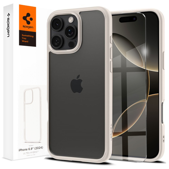 Puzdro Spigen pre iPhone 16 Pro Max, Ultra Hybrid, transparentný / titánový + tvrdené sklo 9H