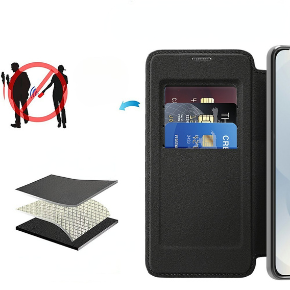 Klapkové puzdro pre Samsung Galaxy S25 Edge, RFID Wallet MagSafe CamShield, čierne