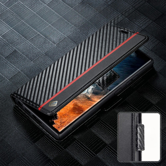 Klapkové puzdro pre Samsung Galaxy S23 Ultra, Carbon LC.IMEEKE, čierne