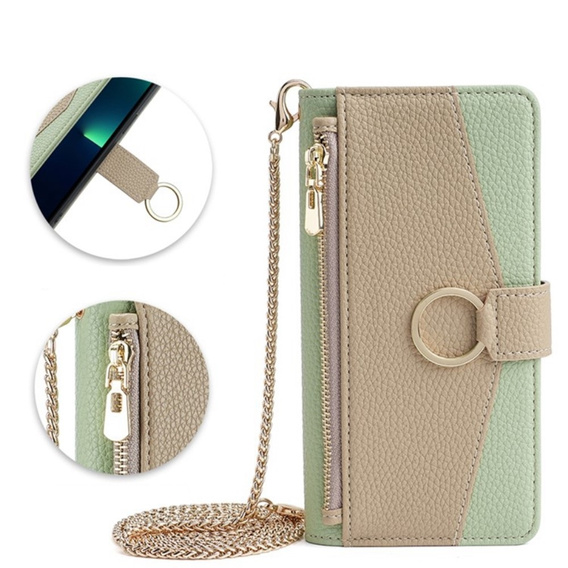 Flipové puzdro pre Motorola Edge 40 Neo 5G, Wallet Zipper Pocket, so zrkadlom, zelený
