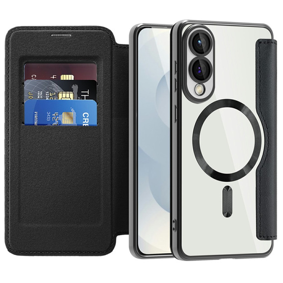Klapkové puzdro pre Samsung Galaxy S25 Edge, RFID Wallet MagSafe CamShield, čierne