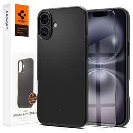 Puzdro Spigen pre iPhone 16 Plus, Thin Fit Mag, sivé + tvrdené sklo 9H