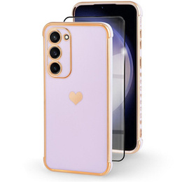 Puzdro pre Samsung Galaxy S23, Electro heart, fialové + Full Glue Ceramic Glass