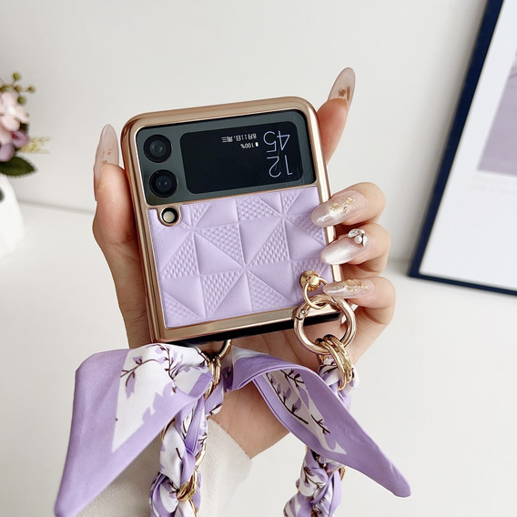 Puzdro pre Samsung Galaxy Z Flip3 5G, Grid Leather, fialové