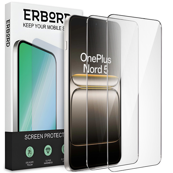 2x tvrdené sklo ERBORD 9H Hard Glass na displeji pre OnePlus Nord 5