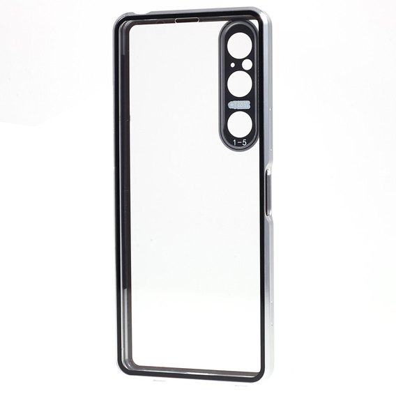 Puzdro pre Sony Xperia 1 V, Magnetic Dual Glass, strieborné