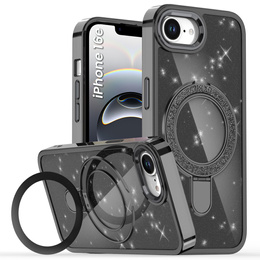 Puzdro iPhone 16e, Glittery Magnetic Kickstand, čierne