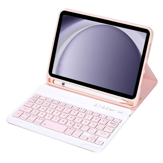 Puzdro + klávesnica Samsung Galaxy Tab A9, Leather Pen Slot, ružové rose gold