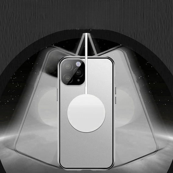 Magnetické puzdro Dual Glass MagSafe pre iPhone 14 Pro Max, strieborné