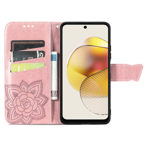 Klapkové puzdro pre Motorola Moto G73 5G, Butterfly, ružové rose gold