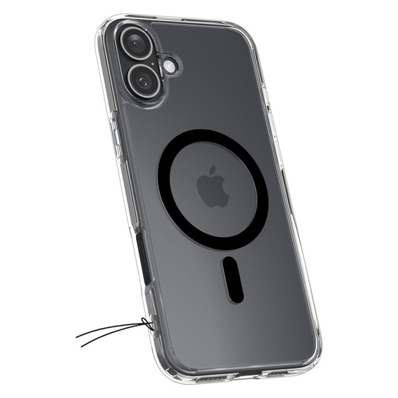 Puzdro MagSafe Spigen pre iPhone 16, Ultra Hybrid, transparentné / čierne + tvrdené sklo 9H