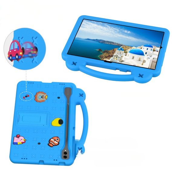 Detské puzdro pre Samsung Galaxy Tab S10+ Plus, Cute Patterns, so stojanom, modré