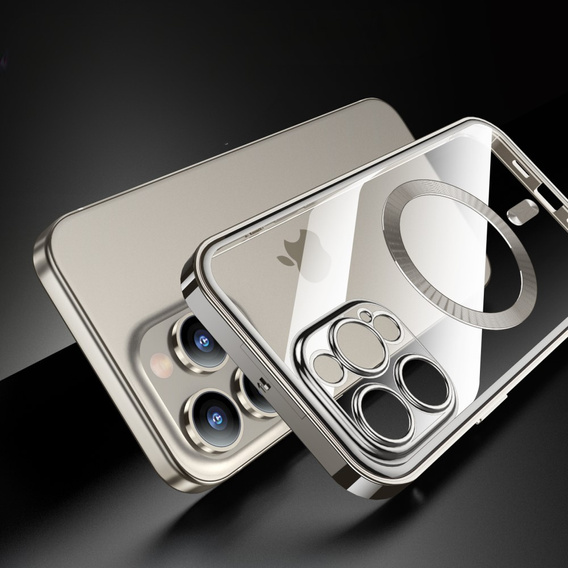 Puzdro pre iPhone 15 Pro, Privacy Dual Glass, pre MagSafe, strieborné