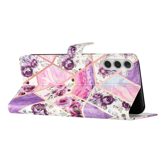 Klapkové puzdro pre Samsung Galaxy A25 5G, Wallet, marble & flowers, ružové + 9H sklo
