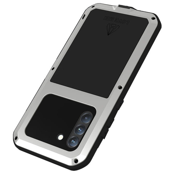 Love Mei Obal na mobil pre Samsung Galaxy S21 FE, armored with glass, strieborné