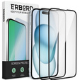 2x tvrdené sklo pre iPhone 15, ERBORD 3D pre celý displej