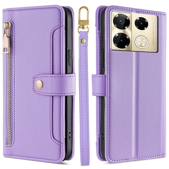Klapkové puzdro pre Infinix Note 40 Pro, Wallet Zipper Pocket, fialové