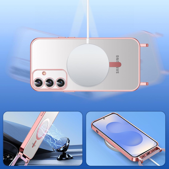 Puzdro pre Samsung Galaxy S25, Electro MagSafe, ružové + šnúrka