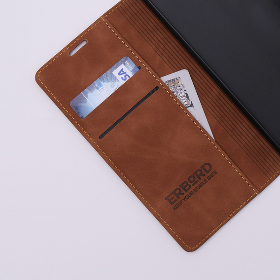 Puzdro pre Xiaomi Redmi 12C, ERBORD Vintage, peňaženka s chlopňou, hnedé