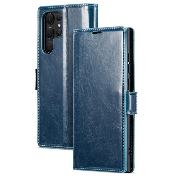 Klapkové puzdro pre Samsung Galaxy S23 Ultra, ERBORD Waxy Wallet, modré