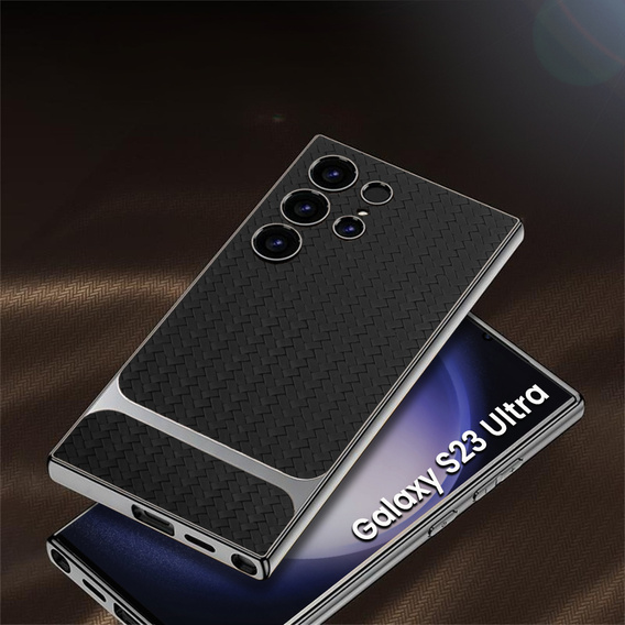 Puzdro pre Samsung Galaxy S23 Ultra, GKK Woven Leather, čierne