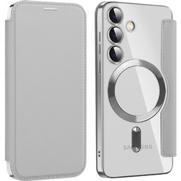 Klapkové puzdro pre Samsung Galaxy S24, RFID Wallet MagSafe CamShield, strieborné