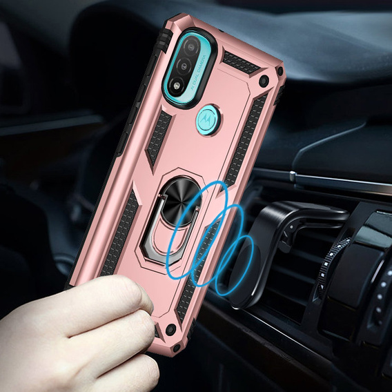 Pancierované obal na mobil pre Motorola Moto E20/E30/E40, Nox Case Ring, ružové rose gold