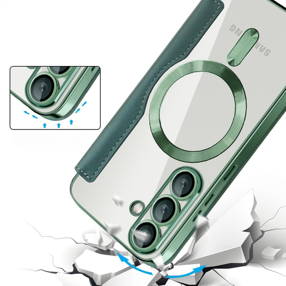 Klapkové puzdro pre Samsung Galaxy S25+ Plus, RFID Wallet MagSafe CamShield, zelený