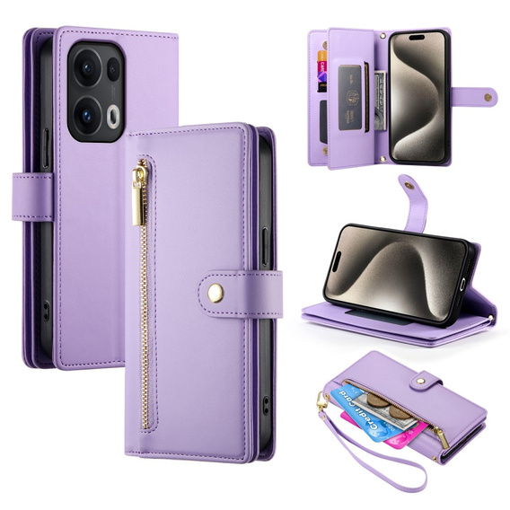 Klapkové puzdro pre Oppo Reno 13 Pro 5G, Wallet Zipper Pocket, fialové
