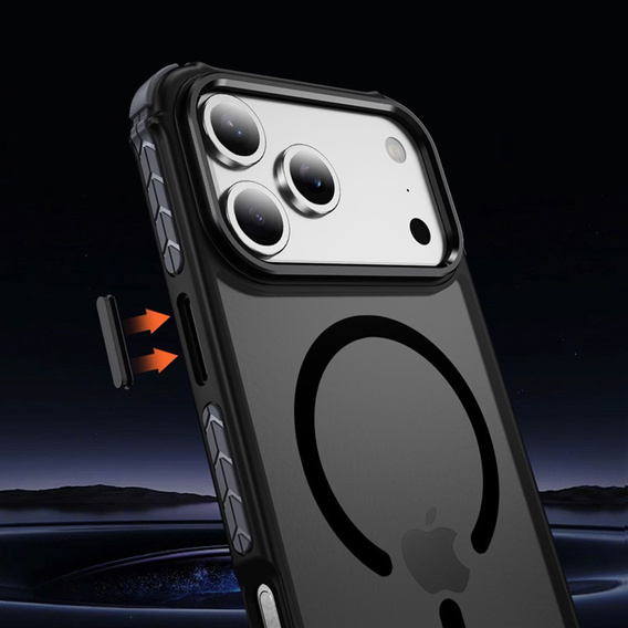 Matné puzdro pre iPhone 17 Pro, pancierované, pre MagSafe, dymové s čiernymi stranami