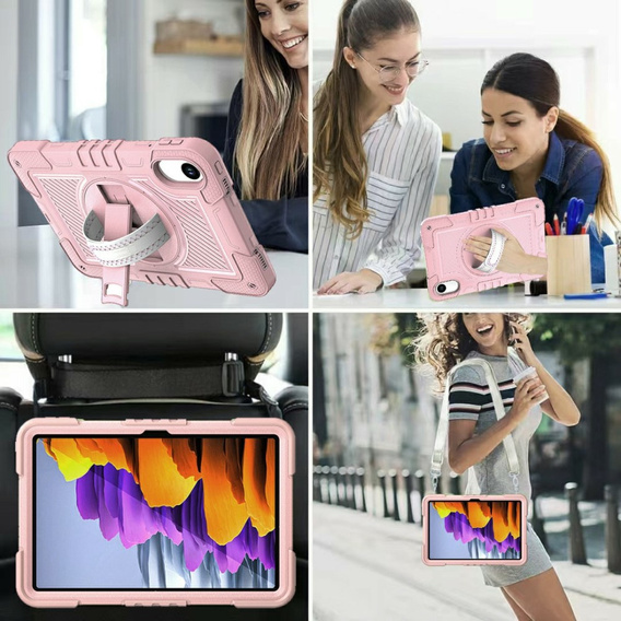 Pevné puzdro na Xiaomi Redmi Pad 2 s podstavcom a ramenným popruhom – ružové
