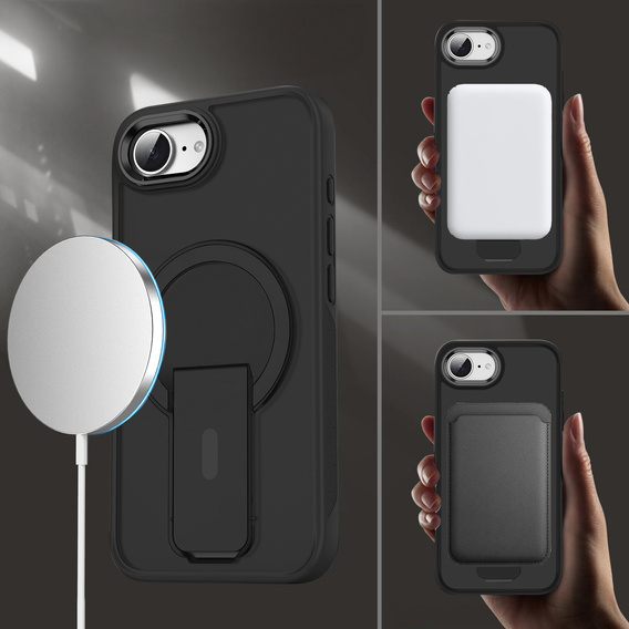 Puzdro pre Iphone 16E, Kickstand Matt Case, pre MagSafe, čierne