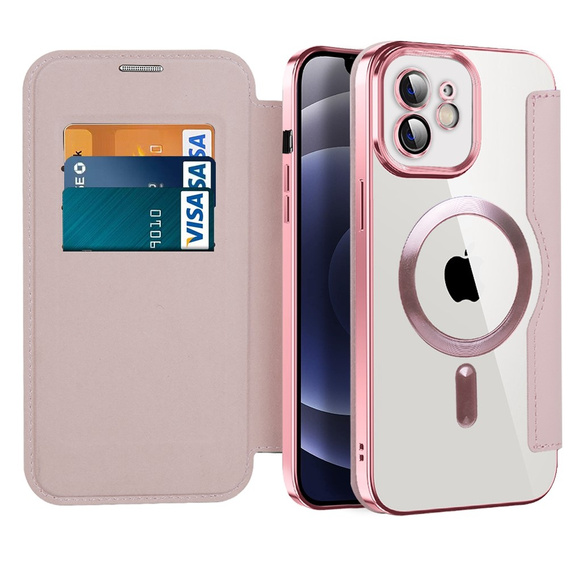 Klapkové puzdro pre iPhone 12, RFID Wallet MagSafe CamShield, ružové