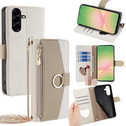 Flipové puzdro pre Samsung Galaxy A56 5G, Wallet Zipper Pocket, so zrkadlom, biele