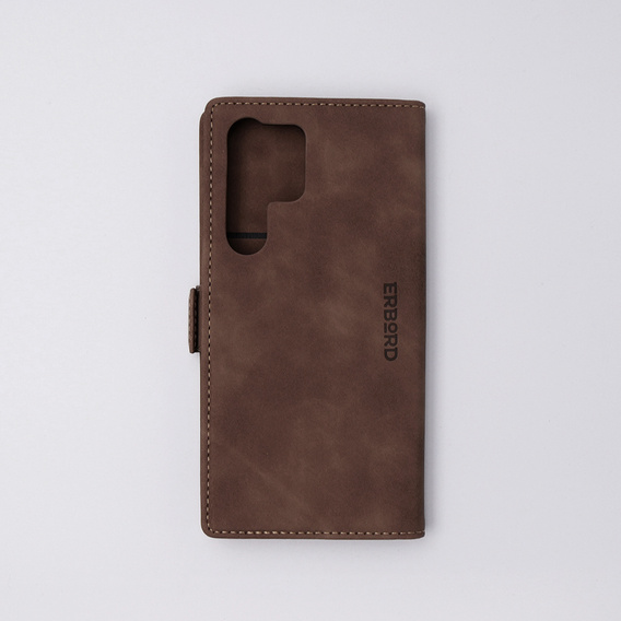 Puzdro pre Samsung Galaxy S23 Ultra, ERBORD Vintage, peňaženka s chlopňou, káva