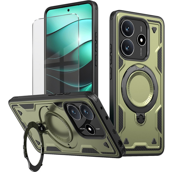 Puzdro pre Xiaomi Redmi Note 14 5G, Military MagSafe, zelený + sklo 9H