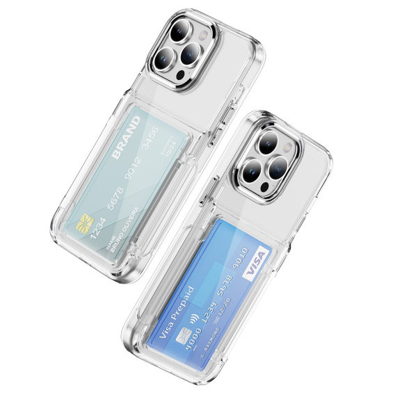 Puzdro pre iPhone 16 Pro, Card Holder Kickstand, transparentné 