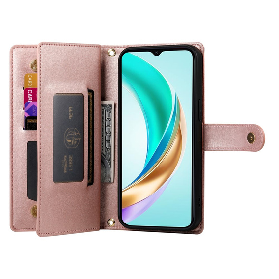 Klapkové puzdro pre Honor Magic 7 Lite, Wallet Zipper Pocket, ružové