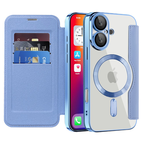 Klapkové puzdro pre iPhone 16, RFID Wallet MagSafe CamShield, modré
