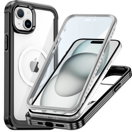 Puzdro pre iPhone 15 Plus, Armoured Full Protect 360° pre MagSafe, sklo na displej, čierne