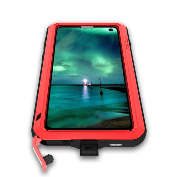 Love Mei Obal na mobil pre Samsung Galaxy S10+ Plus, armored with glass, červené