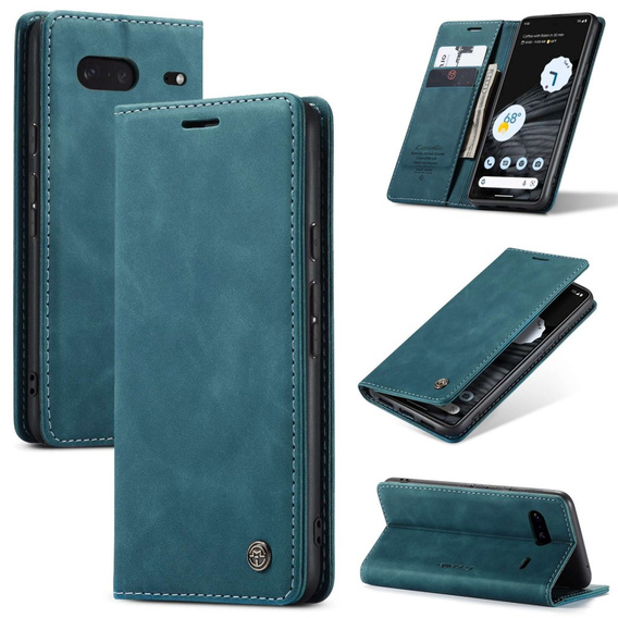 CASEME puzdro pre Google Pixel 7, Leather Wallet Case, tyrkysové